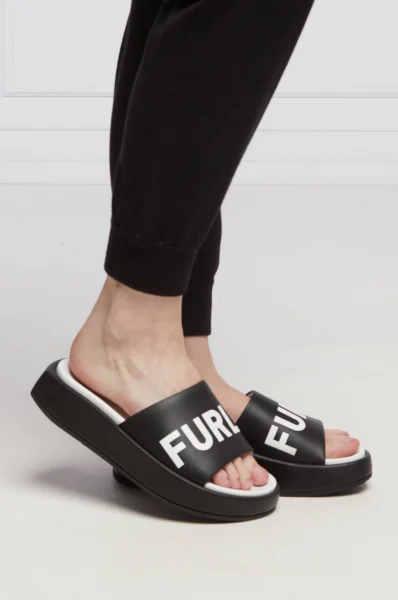Pantofle REAL s přídavkem kůže Furla černá