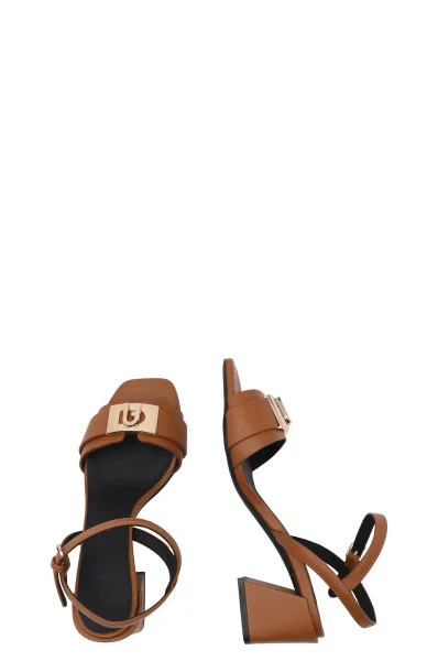 Kůžoné sandály na klínku Furla bronzově hnědý