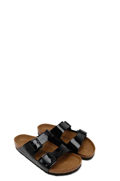 Pantofle Arizona s přídavkem kůže Birkenstock černá