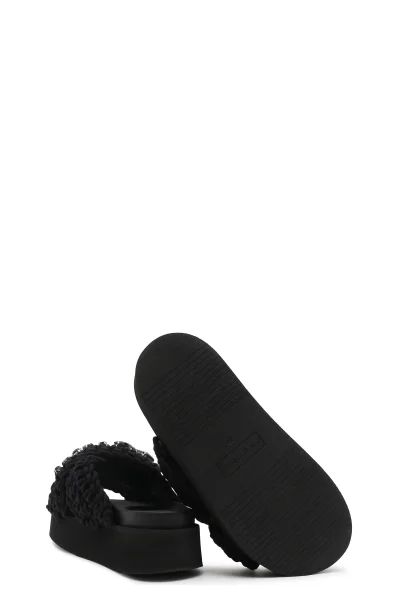 Pantofle WOVEN STONES PLATFORM s přídavkem kůže INUIKII černá