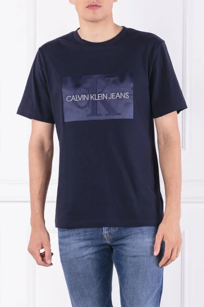 Tričko SHINY MONOGRAM BOX | Regular Fit CALVIN KLEIN JEANS tmavě modrá
